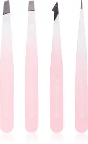 Brushworks The Complete Set of Eyebrow Tweezers White and Pink