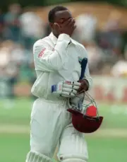 Brian Lara Walks Off After Being Dismissed By Shane Warne Aus- Old Cricket Photo