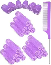 TPZORJX 37 Pieces Manual Hair Rollers Self Adhesive Hair Rollers for Salons, Barber Shops, Rat Tail Combs, DIY Curlers with Steel Needle Tip Comb (Purple)