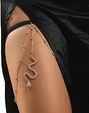 Snake Thigh Chain | Sexy Layered Leg Chains | Elastic Body Chain for Women Girls, Silver/Gold Jewelry Accessory, Snake Pendant Seta-au