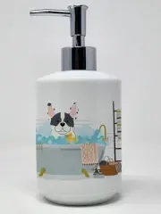 Piebald French Bulldog in Bathtub Ceramic Soap Dispenser Hand Soap Dispenser