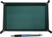 Japanese Moss Green Cowhide Leather Pen Tray Metal & Pitch Grip Ballpoint Pen Set, Blue, TRAMG-WZ2067BP-L