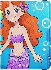 [Amooorous] Cartoon Cute Mermaid Leather decorative Passport Card Holder Cover Combo Wallet Combo Passport Cover Holder Wallet Case Ultra Slim, Cartoon cute mermaid, 1 size