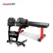 Powertrain 48KG Adjustable Dumbbell Set (Red) & Stand with Flat Bench