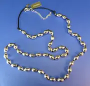Chico’s Adjustable Silver Tone Beaded Leather Cord 40" Necklace New