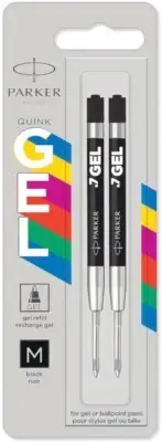 Parker Gel Pen Refills | Medium Tip (0.7mm) | Black QUINK Ink | 2 Count