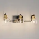 Black & Gold Vintage Bathroom Vanity Light Fixtures over Mirror Glass Globe 3 Li