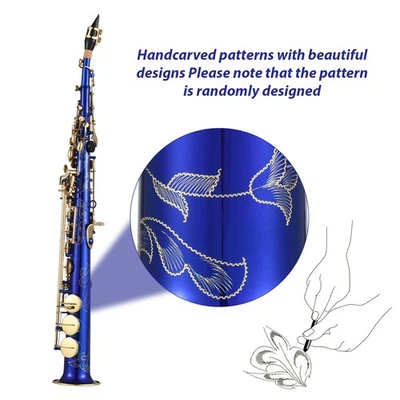 Btuty Brass Straight Soprano Sax Saxophone Bb B Flat Woodwind Instrument GASN