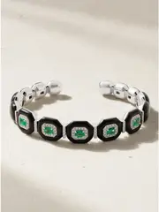 [Nikos Koulis] Nikos Koulis - Oui 18-karat White Gold, Emerald, Diamond And Enamel Bangle - M M Gold