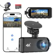 4K Dash Cam Front and Rear Camera, 4K+1080P Dual Dash Cam with WiFi, 3.12 Inc...