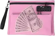 [Generic] Money Bag With Lock - Zippered Credit Cards Pouch | Double-Layer Waterproof Lockable Cash Storage Bag, Portable Document Organizer For Travel, School, Bank, Car, Camping, Hotel, Boat, Beach, Home Use
