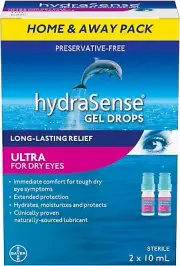 HydraSense Gel Drops Ultra For Dry Eyes Long-Lasting Home and Away Pack 2 X 10ml