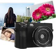 4K Digital Camera for Photography, 75MP Vlogging Camera with 3 Inch LCD Screen, 18X Digital Zoom Compact Video Camara for Beginner (Black)