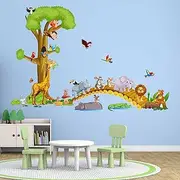 AnFigure Jungle Animals Baby Wall Stickers - Lion Giraffe Elephant Monkey Wall Decals - Kids Baby Nursery Wall Decor