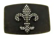 Fluer de lis Belt Buckle Iced Style Brass Metal Men Women Fashion Western Rodeo