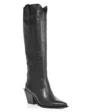 AQUA Aerin Pointed Toe Leather Dress Boots Women's 7 Black Pull Tabs Side PullOn