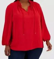 Tommy Hilfiger Womens Red Peasant Top Plus Size 2X