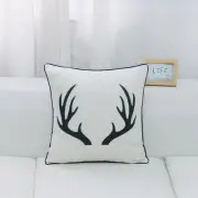 Square Black Antlers On White With Feather Down Insert Pillow
