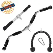 Tricep Press Down Cable Machine Attachment LAT Pulldown Gym Set with Black Rope