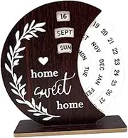 Yajuyi Wooden Disc Yearly Calendar with Manual Rotation for Date Week Month Tabletop Use, Moon