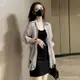 單/大碼胖mm鞦季 女灰色 襯衫 黑色吊帶裙 兩件套 禦姐 炸街套裝裙 200斤