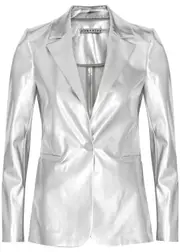 Alice + Olivia Breann Metallic Vegan Leather Blazer - Silver - 12 (UK16 / XL) 12 (UK16 / XL)