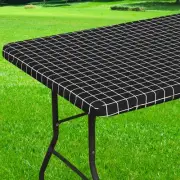 Rectangle Vinyl Table Cloth, Elastic Fitted Flannel Backed Plastic Table Cove...