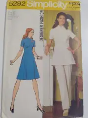 Dress Tunic Top Pants 12 Simplicity 5292 Sewing Pattern UC VTG Designer Princess