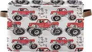 Monster Trucks White Storage Organizer Bin, Decorative Rectangle Home School Organizers, Set of 2