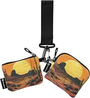 [XYMZR] Mini Zip Around Wristlet keychain Wallet Sunset Landscape Desert for Women Personalized Pattern Detachable Dual Pouch Wristlet Portable Wallet Phone Coin Purse, Multi-colored, One Size