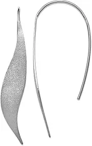 [JewelryWeb] 925 Sterling Silver Threader Rhodium Plated Polished and Brushed Earrings 50x17mm Wide Dangle Earring for Women