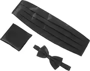 [VALICLUD] Tie Set for Men 3pcs Satin Bow Tie Cumberbund Handkerchief Black for Formal Events