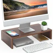 Monitor Stand Computer Monitor Riser with 16.7 Inch Shelf Wood Desktop Office