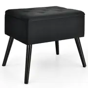 Costway Storage Bench Ottoman Padded Stool Seat Fabric Bench Footrest Toy Blanket Box Wood Leg Hallway Bedroom Living