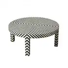 Bone Inlay Round Solid Wood Coffee Table Black White Stripe Pattern 50x50x40Cm