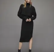AllSaints Margot Knit 2 In 1 Sweater Dress In Black Sz L New