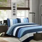 Preston Navy Striped 100%Cotton Quilt Set, Bedspread, Coverlet