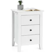 Costway Bedside Table Nightsand Storage Cabinet W/ Two Drawers Wood Bedroom Side Stand Furniture White