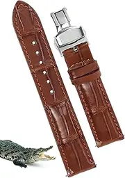 [vinacreations] 22mm Light Brown Alligator Belly Leather Watch Band Deployment Clasp Men Quick Release Crocodile Exotic Replacement Wristwatch Strap Premium Handmade DH-06D-S-22MM