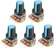 uxcell 5Pcs 5K Ohm Variable Resistors Single Turn Rotary Carbon Film Taper Potentiometer with Knobs