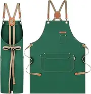 Chef Apron for Men Women with Pockets, Cross Back Apron for Kitchen Cooking Baking Artist Painting, Cotton Canvas Work Aprons for Shop, Garden, Restaurant, Bartender, Barista