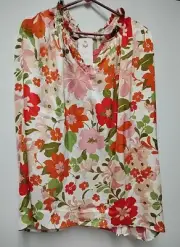 Entro 3/4 sleeve silky floral V neck blouse size 2X #WS7