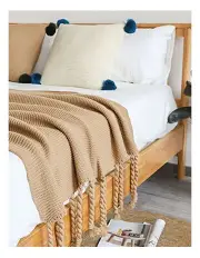 [SOGA] Tassel Fringe Knitting Throw Blanket in Coffee