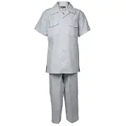 Boys White Linen Set S508-WHT- 2 Piece Two Pocket Shirt With Pant Sizes 4 to 18