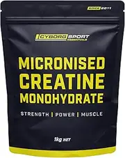 MICRONISED CREATINE MONOHYDRATE 1kg - (Pharmaceutical Grade) Strength - Power - Muscle - Brain - Easily Dissolved - 200 Serves by Cyborg Sport