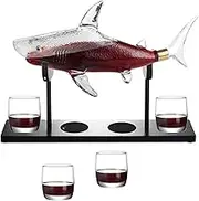 Whiskey Decanter Set, 1000ml Shark Wine Decanter, with 4 300ml Whiskey Glasses and Stand, Gifts for Men, for Scotch, Vodka, Brandy, Wine, Wine Lovers