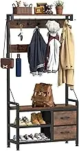 Lulive Hall Tree, 31.5” Entryway Bench with Coat Rack freestanding, 5 in 1 Intelligent Design Shoe Bench and Wall Rack 17 Hooks and Drawers (Rustic Brown)