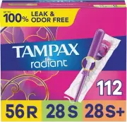 Tampax Radiant Tampons Multipack, with LeakGuard Braid, Regular/Super/Super Plus