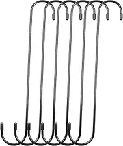 Auvotuis 6Pcs 12 Inch Extra Large S Hooks, Heavy Duty Long S Hooks for Hanging Plant Extension Hooks for Tree Branch, Bird Feeder, Black