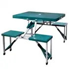 Picnic Foldable Camping Table Set BBQ with 4 Stools Aluminium Extra Light Green